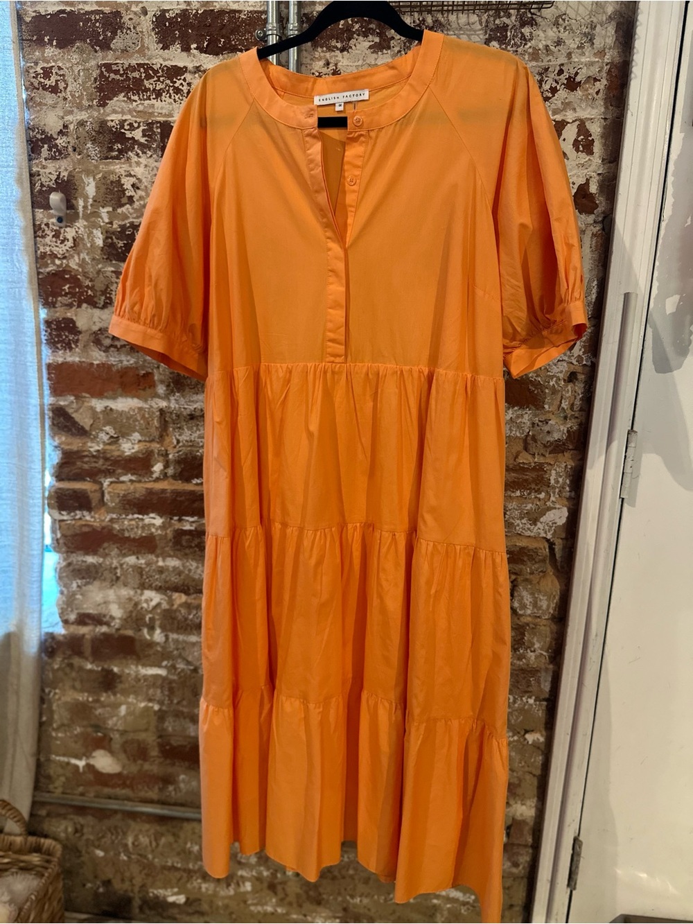 English Factory Bright Orange Tiered Midi Dress